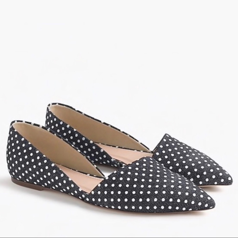 J.Crew "Sloan" D'Orsay polka dot denim flats 7 M - Picture 1 of 8